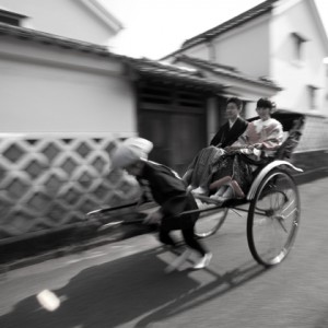 萩市内人力車で写真撮影