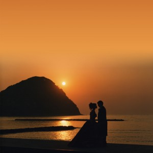 結婚写真の夕陽撮影