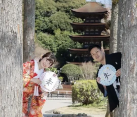 山口市 瑠璃光寺五重の塔でフォトウェディング